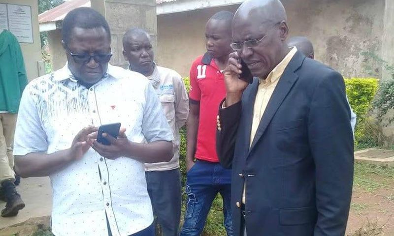 Ikolomani MP Berard Shinali condoles with Former Kakamega Senator Boni Khalwale at his home where he announced the death of his first wife Adelaide on Saturday
