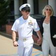 Navy Special Operations Chief Edward Gallagher walks out of military court with his wife Andrea as the jury deliberates in his war crimes trial, on July 2, 2019 in San Diego, California