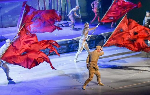The patriotic 'Battle of Shanghai' acrobatics show depicts 1949 battles between the Communists and Nationalists for control of the city