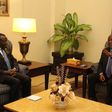Tanzanian President John Magufuli (right) during talks with Health CS Cleopa Mailu in Tanzania.