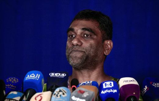 Secretary-General of Amnesty International Kumi Naidoo speaks during a press conference in Sudan's capital Khartoum on Friday