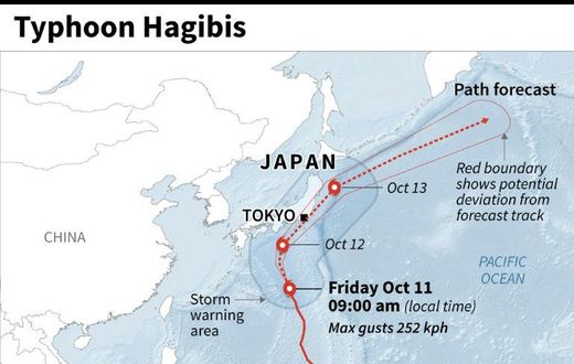 Typhoon Hagibis has weakened but still packing a dangerous punch