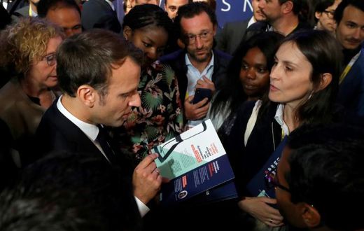 French President Emmanuel Macron, left, at the Vivatech technology fair in Paris on Thursday.