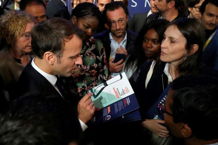 French President Emmanuel Macron, left, at the Vivatech technology fair in Paris on Thursday.