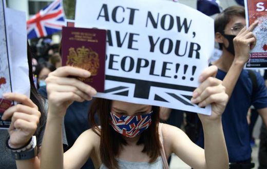 Protesters accused Britain of failing to hold Beijing to account over its treatment of Hong Kong