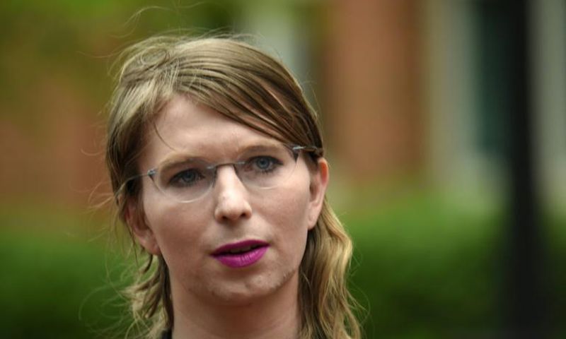 Former military intelligence analyst Chelsea Manning speaks to the press ahead of a grand jury appearance about WikiLeaks