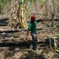 A farm workers walks through a drought-affected farm in Enfield, St Mary, Jamaica, where increasingly volatile weather patterns have taken a toll on agriculture