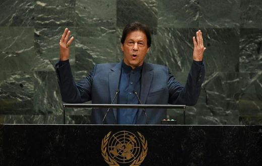 Pakistani Prime Minister Imran Khan speaks during the 74th Session of the General Assembly at UN Headquarters in New York on September 27, 2019