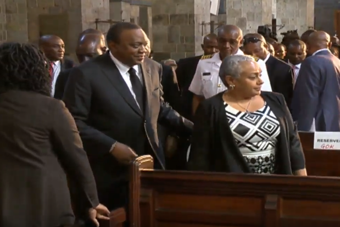 President Uhuru Kenyatta with First Lady Margaret Kenyatta during the memorial service for Safaricom CEO Bob Collymore. Uhuru recounts 2 am phone call from Collymore before his death