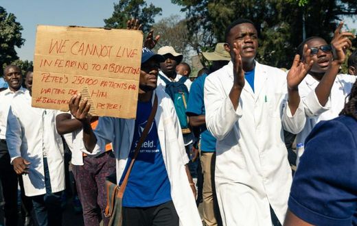 Doctors and medical staff have marched in Harare to protest over Magombeyi's disappearance