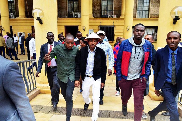 Embakasi East MP Babu Owino wears ridiculous hat to show solidarity with Starehe MP Charles Njagua alias Jaguar
