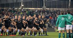 New Zealand players perform the haka ahead of their last match against Ireland in November 17, 2018. Ireland won the match 16-9