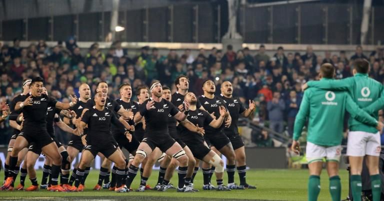 New Zealand players perform the haka ahead of their last match against Ireland in November 17, 2018. Ireland won the match 16-9