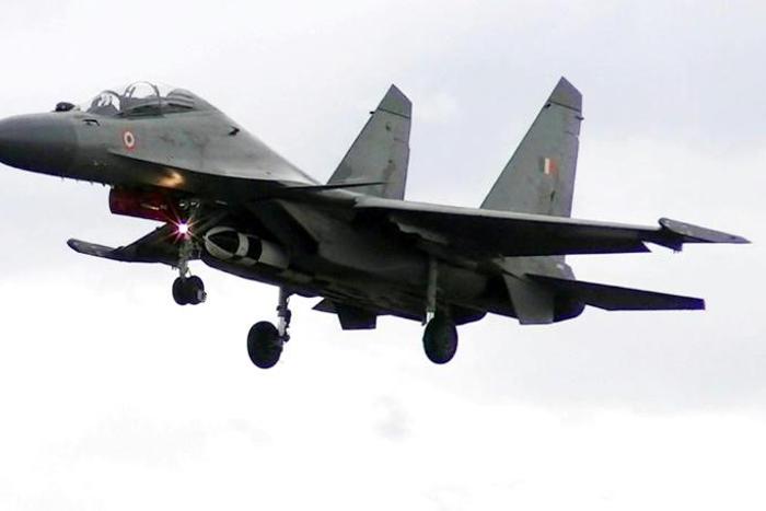 The Indian Air Force released this picture taken at an undisclosed location in 2017 showing a Sukhoi Su-30MKI fighter aircraft carrying a BrahMos air to surface cruise missile