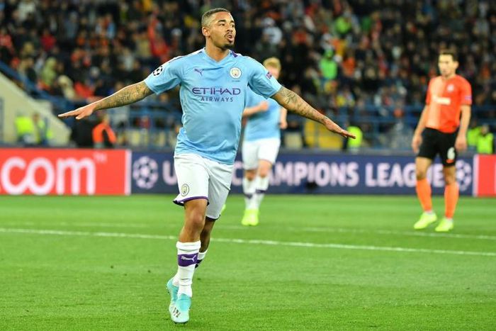 Manchester City's Gabriel Jesus celebrates scoring in the win at Shakhtar Donetsk