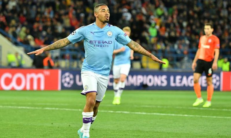 Manchester City's Gabriel Jesus celebrates scoring in the win at Shakhtar Donetsk