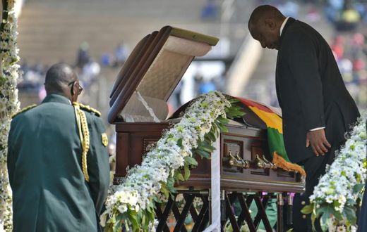 South Africa's President Cyril Ramaphosa said a final farewell at the casket of late Zimbabwean president Robert Mugabe