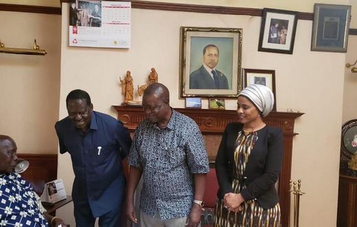 Former Prime Minister Raila Odinga when he visited Mzee Moi in Kabarak on May 5, 2019 (Twitter)
