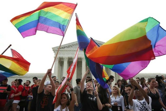 Gay rights advocates celebrate outside the Supreme Court in 2015 after judges ruled in favor of same-sex marriage: new rulings on sexual minorities' rights in the workplace may face a rockier passage