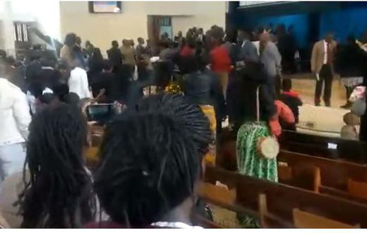 A screen-grab image of the chaos at Nairobi Central SDA church