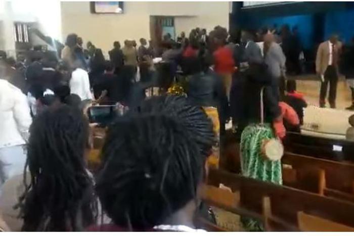 A screen-grab image of the chaos at Nairobi Central SDA church