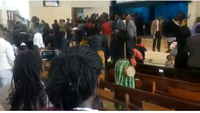 A screen-grab image of the chaos at Nairobi Central SDA church