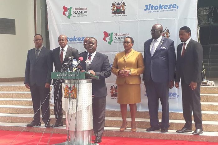 Interior CS Fred Matiang'i gives an update on Huduma Namba registration from Harambee House (Twitter)