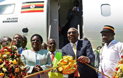 Uganda’s Prime Minister Ruhakana Rugunda and Transport Minister Monica Azuba both attended the relaunch of the airline ahead of an inaugural flight from Entebbe International Airport to Nairobi