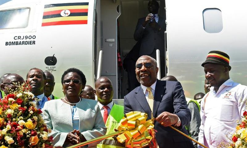 Uganda’s Prime Minister Ruhakana Rugunda and Transport Minister Monica Azuba both attended the relaunch of the airline ahead of an inaugural flight from Entebbe International Airport to Nairobi