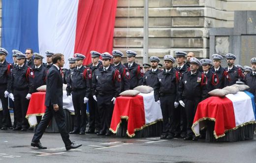 Macron spoke at a ceremony at the police headquarters where the attack took place