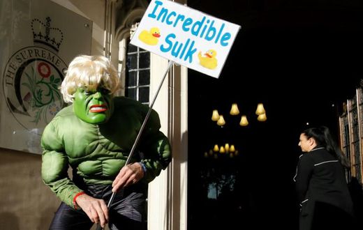 One protester was dressed as the Incredible Hulk -- a reference to an analogy made by Johnson between the comic book character and Britain as it prepares to leave the EU