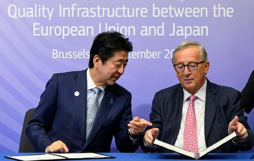 Conscious of China's ambitions with its Belt and Road programme, Japanese Prime Minister Shinzo Abe and European Commission Jean-Claude Juncker inked their accord on coordinating major projects connecting Europe and Asia