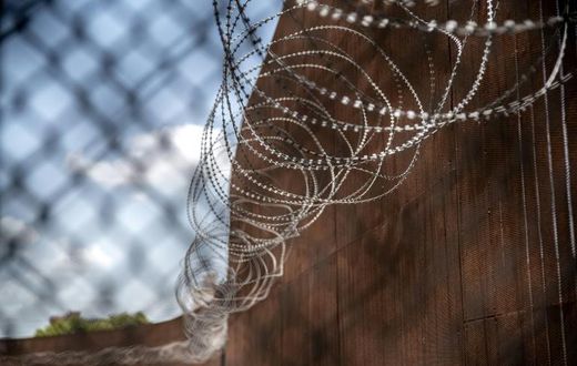 Razor wire lines at the Mexican border in Matamoros, Tamaulipas on June 29, 2019; US migrant detentions have fallen sharply since a June deal with Mexico