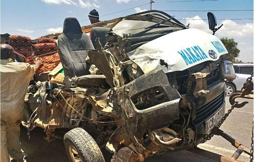 Wreckage of the vehicle that was involved in accident along Kangundo-Nairobi road