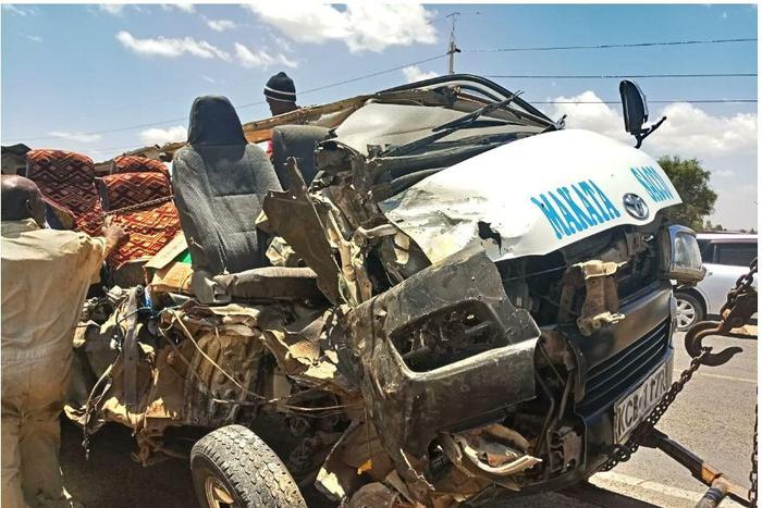 Wreckage of the vehicle that was involved in accident along Kangundo-Nairobi road