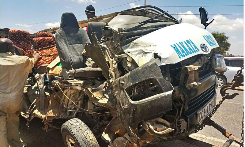 Wreckage of the vehicle that was involved in accident along Kangundo-Nairobi road