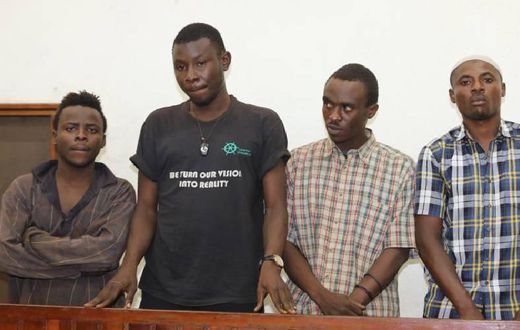 From left: Mnyika Maganga, Fredrick Gitari, Stephen Malenya and Mohamed Bwika at the Mombasa Court