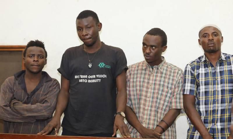 From left: Mnyika Maganga, Fredrick Gitari, Stephen Malenya and Mohamed Bwika at the Mombasa Court