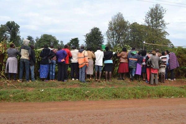 Villagers try to catch a glimpse of billionaire Wilfred Murungi's burial ceremony