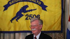 John Bolton, then the national security advisor, in April 2019 addresses veterans of the failed CIA-backed Bay of Pigs invasion of Cuba