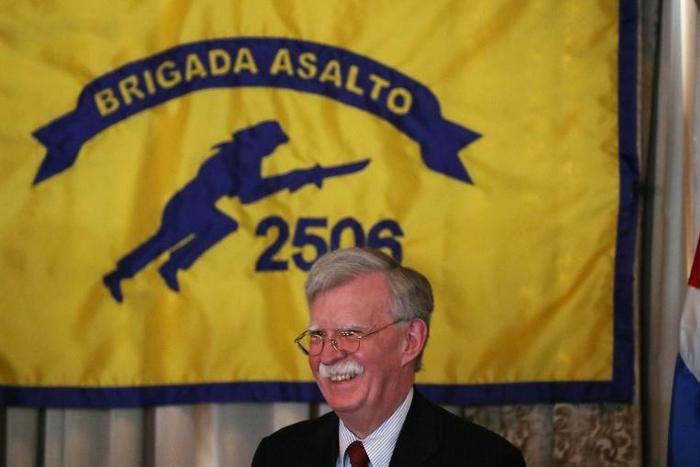 John Bolton, then the national security advisor, in April 2019 addresses veterans of the failed CIA-backed Bay of Pigs invasion of Cuba