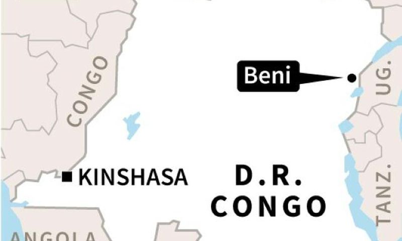 The military showed the bodies in Beni, where hundreds of civilians have been killed since 2014 in attacks blamed on a shadowy Islamist force called Allied Democratic Forces