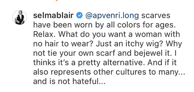 Selma Blair Defends Wearing Headwrap On Instagram