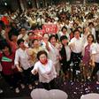 The performance at the conservative Liberty Korea Party's 'Woman Festa' saw five party supporters on stage pull down baggy long shorts and bend over to display the phrase 'Victory for LKP' written on boxer shorts