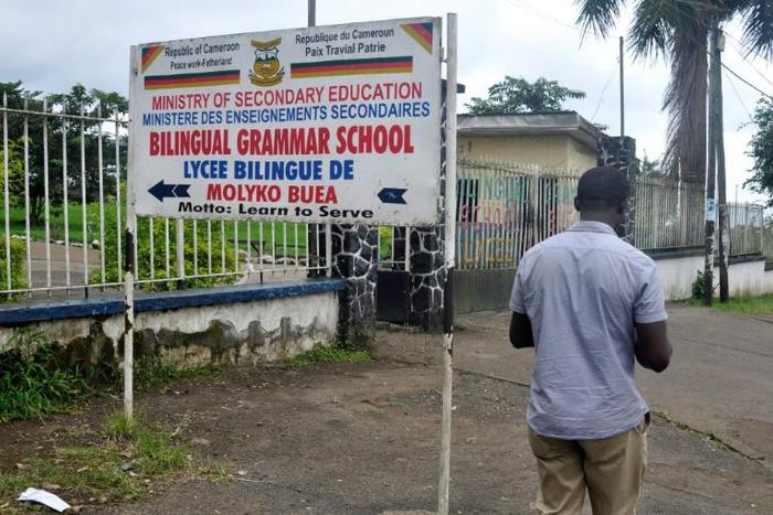 The entrance to the bilingual high school in Buea, capital of the Southwest region of Cmaeroon. Schools are high stakes in the separatist crisis wracking the two largely English-speaking regions of a mostly francophone country