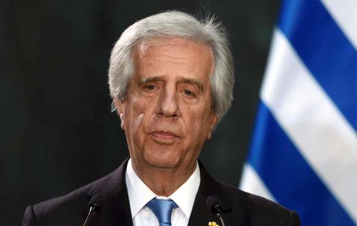Uruguayan President Tabare Vazquez -- seen here speaking to reporters in Mexico City in November 2017 -- is battling lung cancer