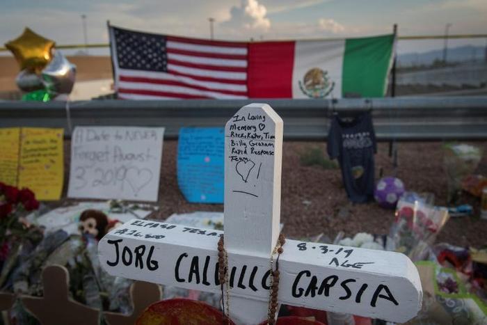 A memorial stands outside the Walmart in El Paso where 22 people were shot to death