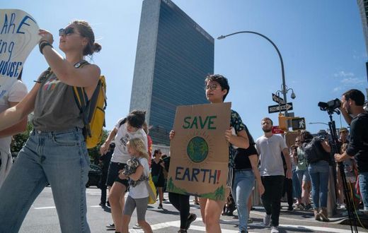 Climate activist protest near the UN headquarters on August 30 in New York