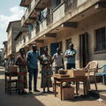 AI-generated image depicting an evicted family