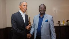 File image of former U.S. president Barack Obama with former Prime Minister the late Raila Odinga who died on Wednesday, October 15